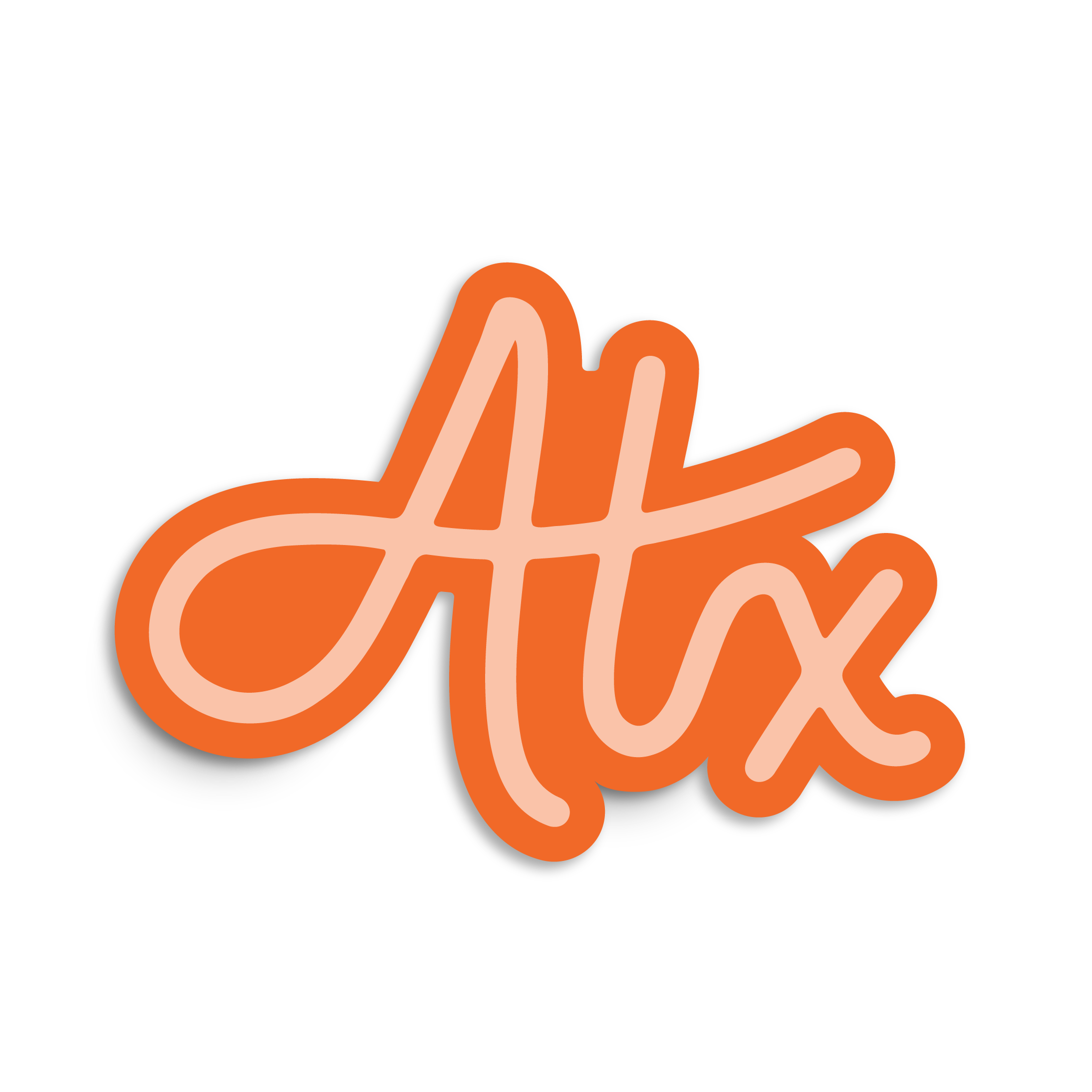 An orange sticker with the text 'ATX' for Austin, designed in a cursive font.