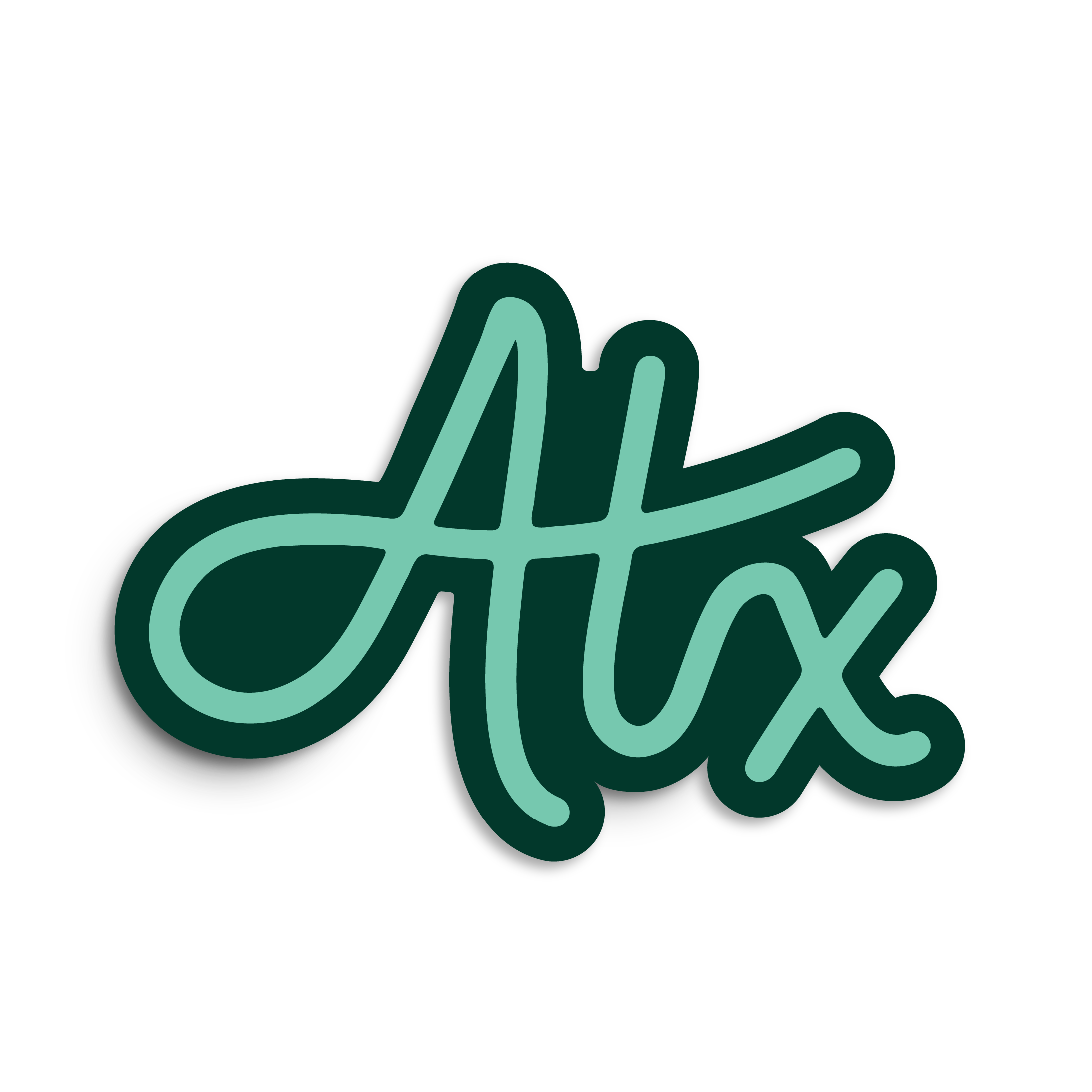 A teal-colored sticker with ATX for Austin, designed in a cursive script.