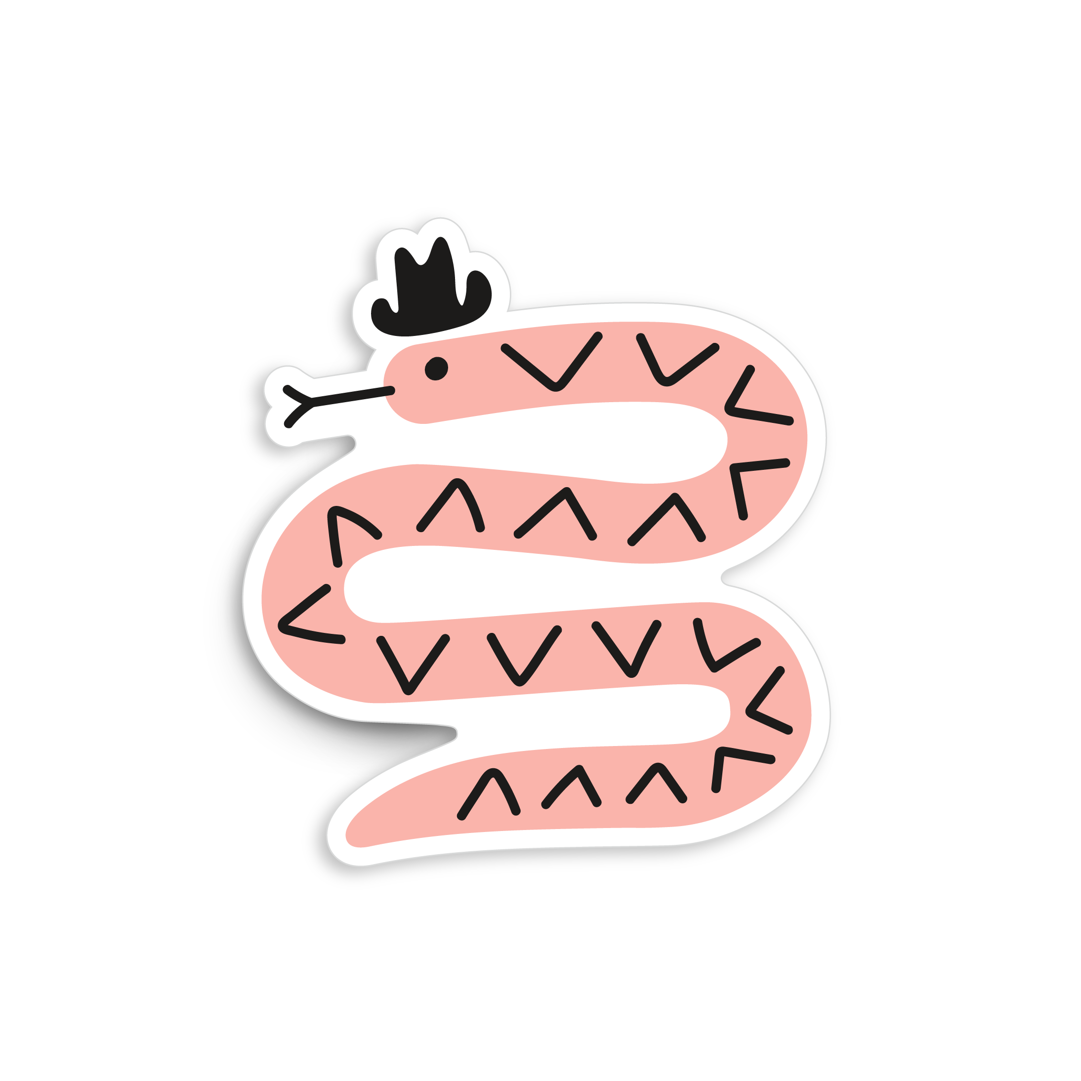 A sticker of a pink snake wearing a cowboy hat.