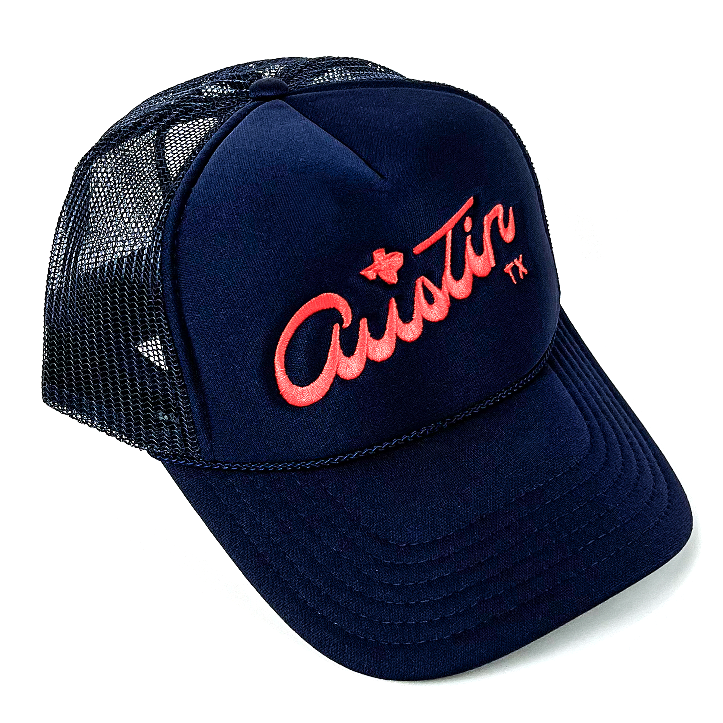 Austin Embroidered Trucker Cap (Navy)
