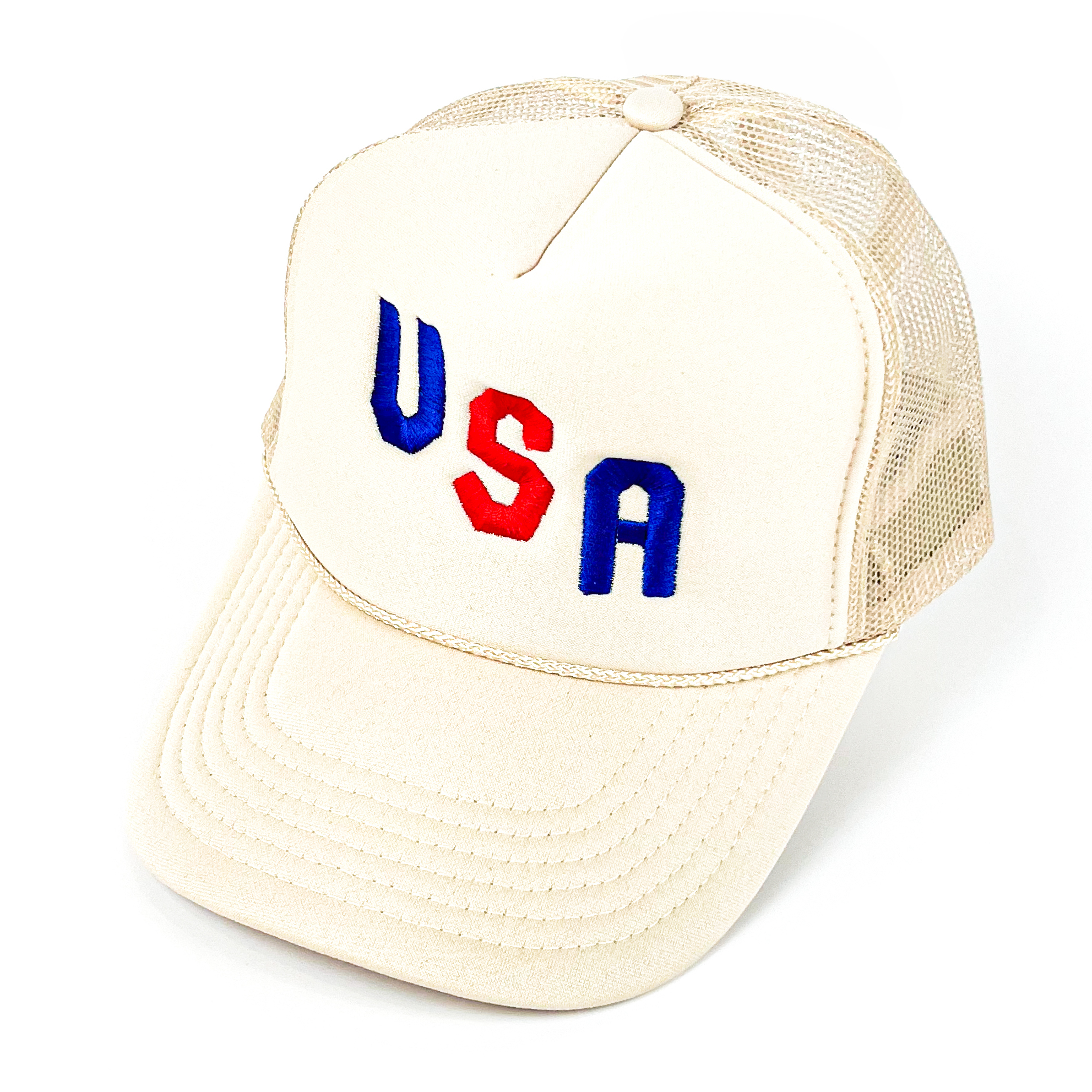 USA Cap / USA Trucker Hat Cream Embroidered