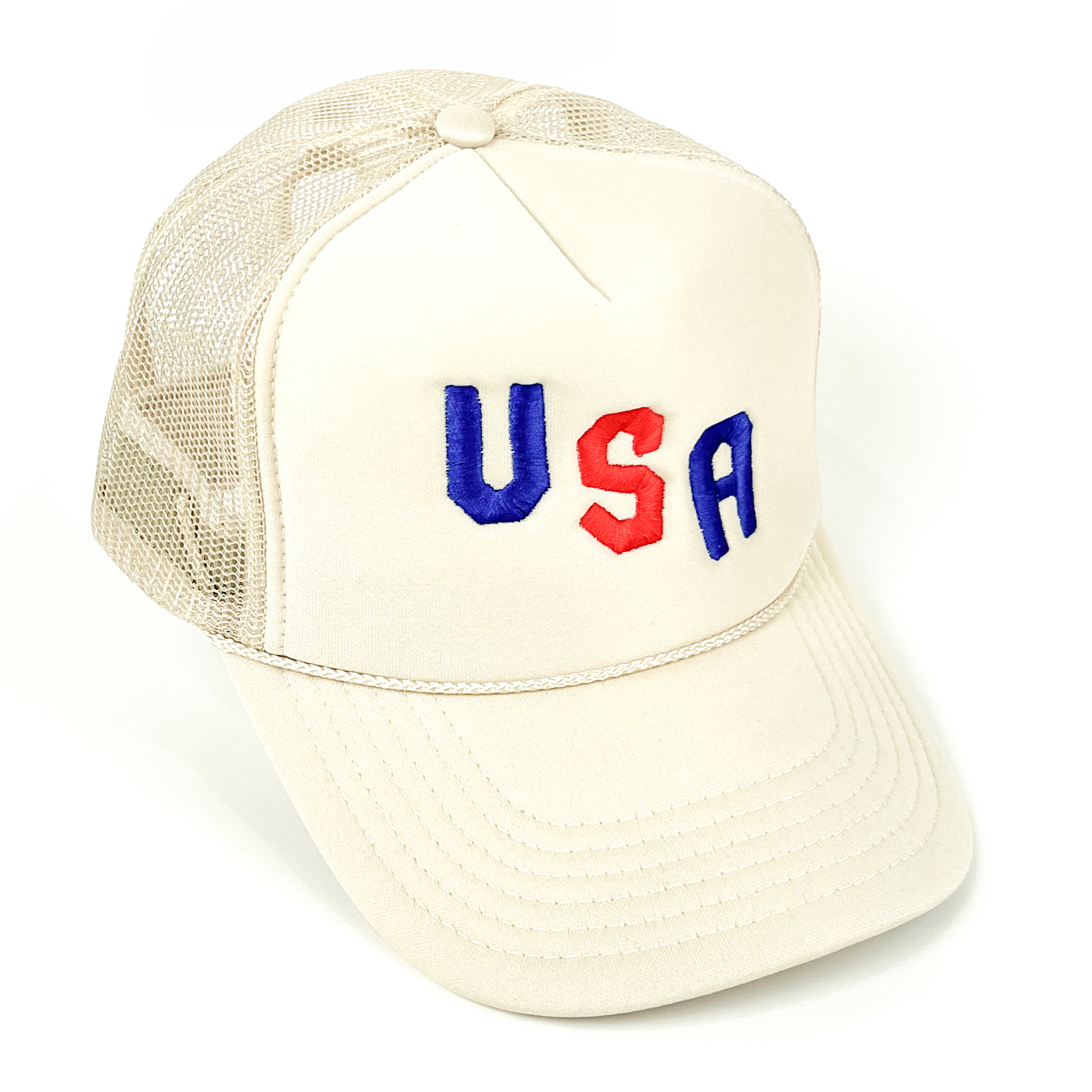 USA Cap / USA Trucker Hat Cream Embroidered