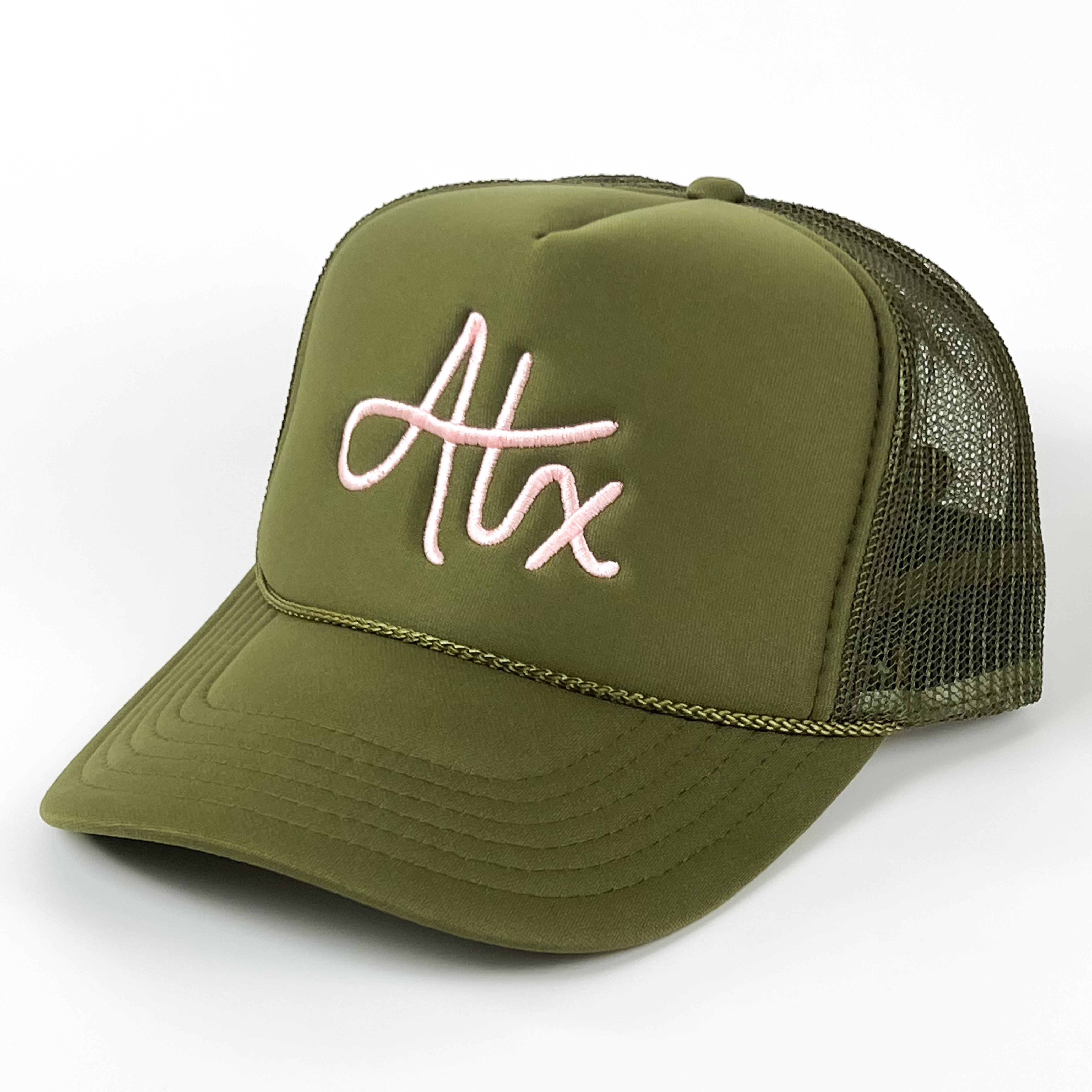 Austin Trucker Hat Olive Embroidered