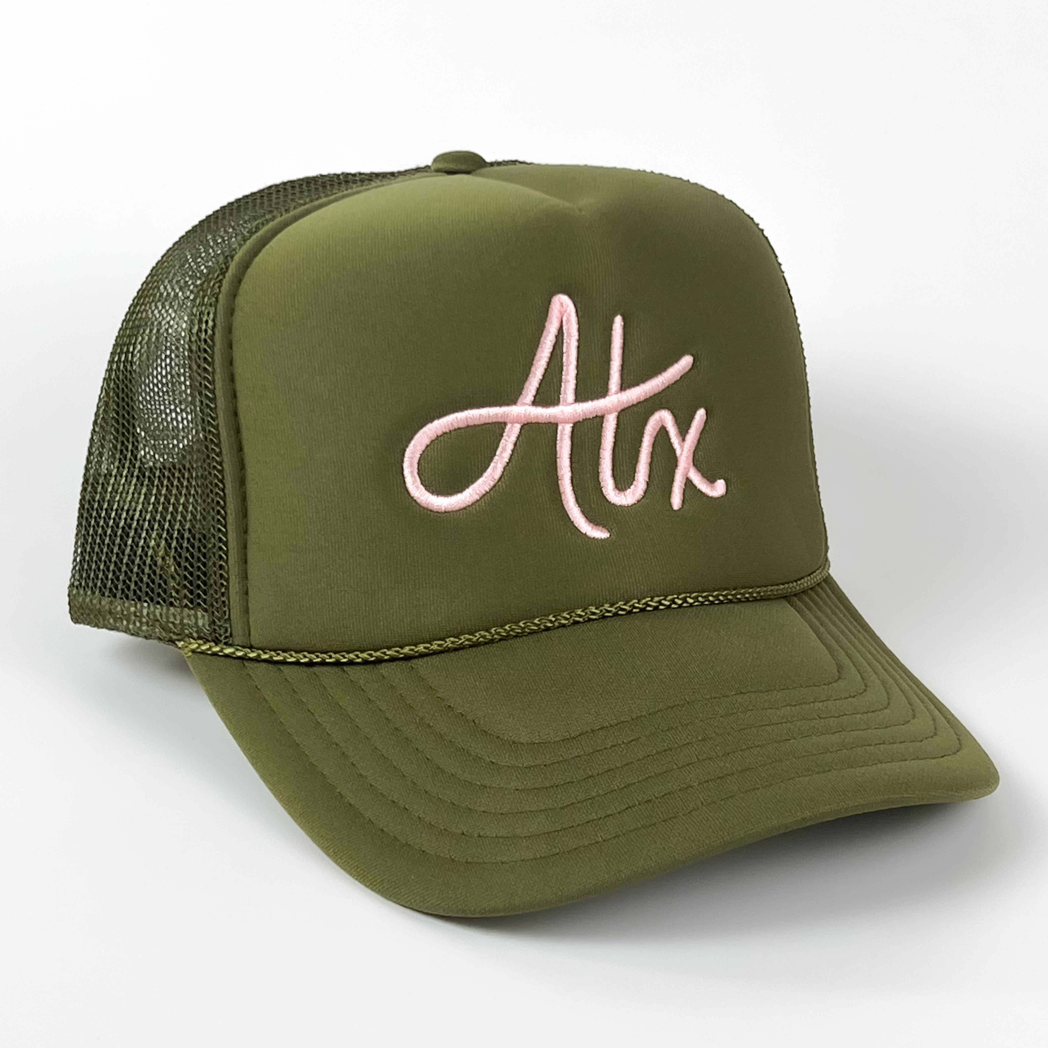 Austin Trucker Hat Olive Embroidered
