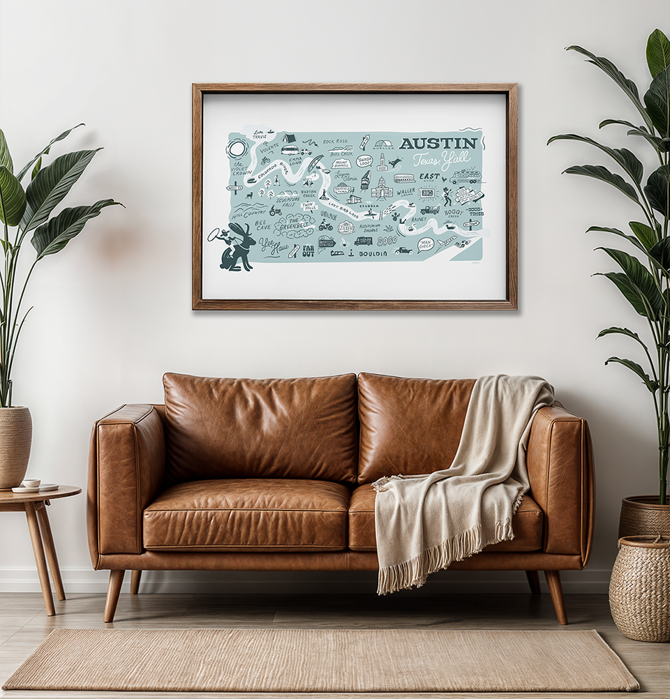 Austin Map Art Print 36 x 24 Steel Blue