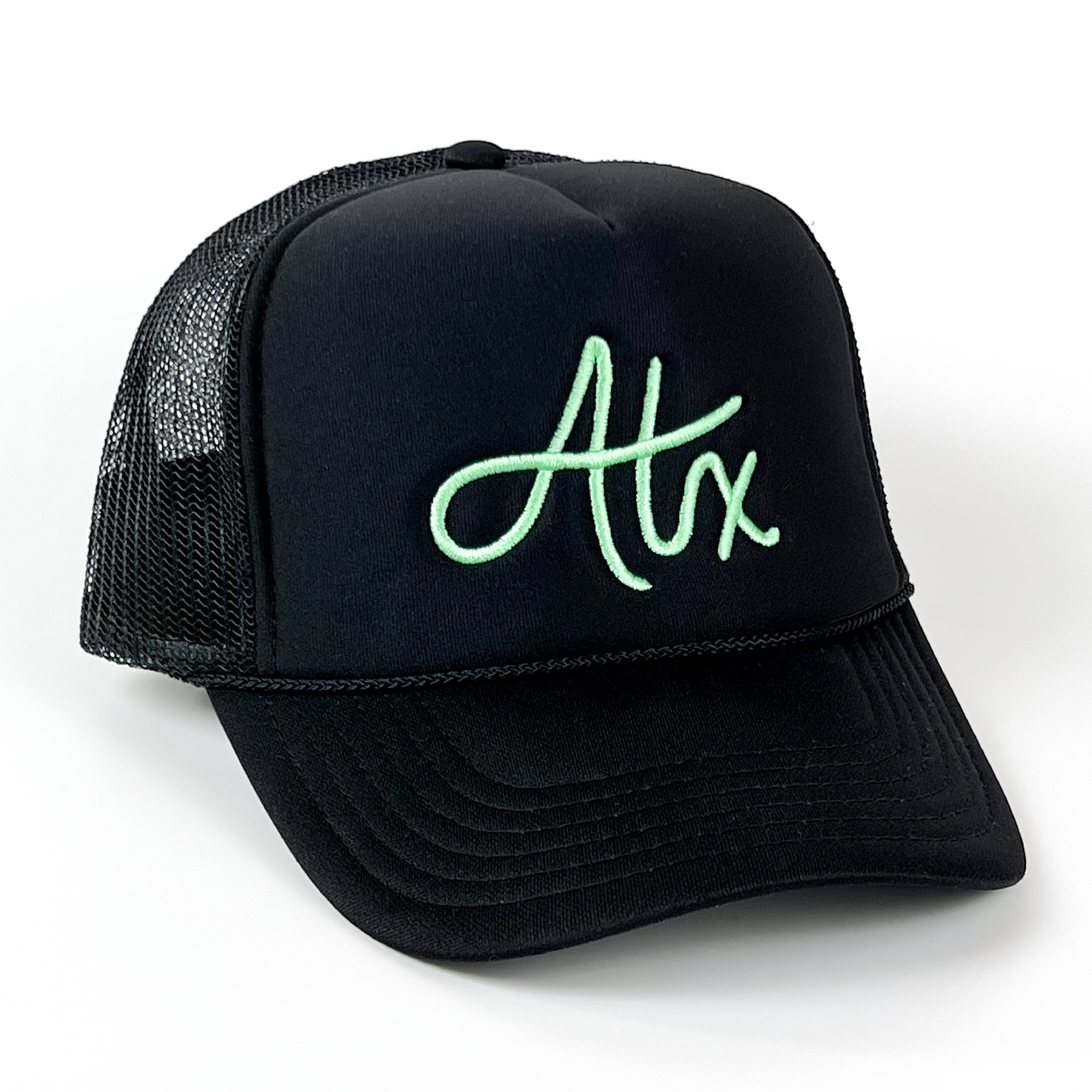 This Austin trucker cap is the perfect basic for everyday with its mint stitching on a black cap. Also, totally perfect for supporting one of your favorite Austin soccer teams! Go VERDE!!