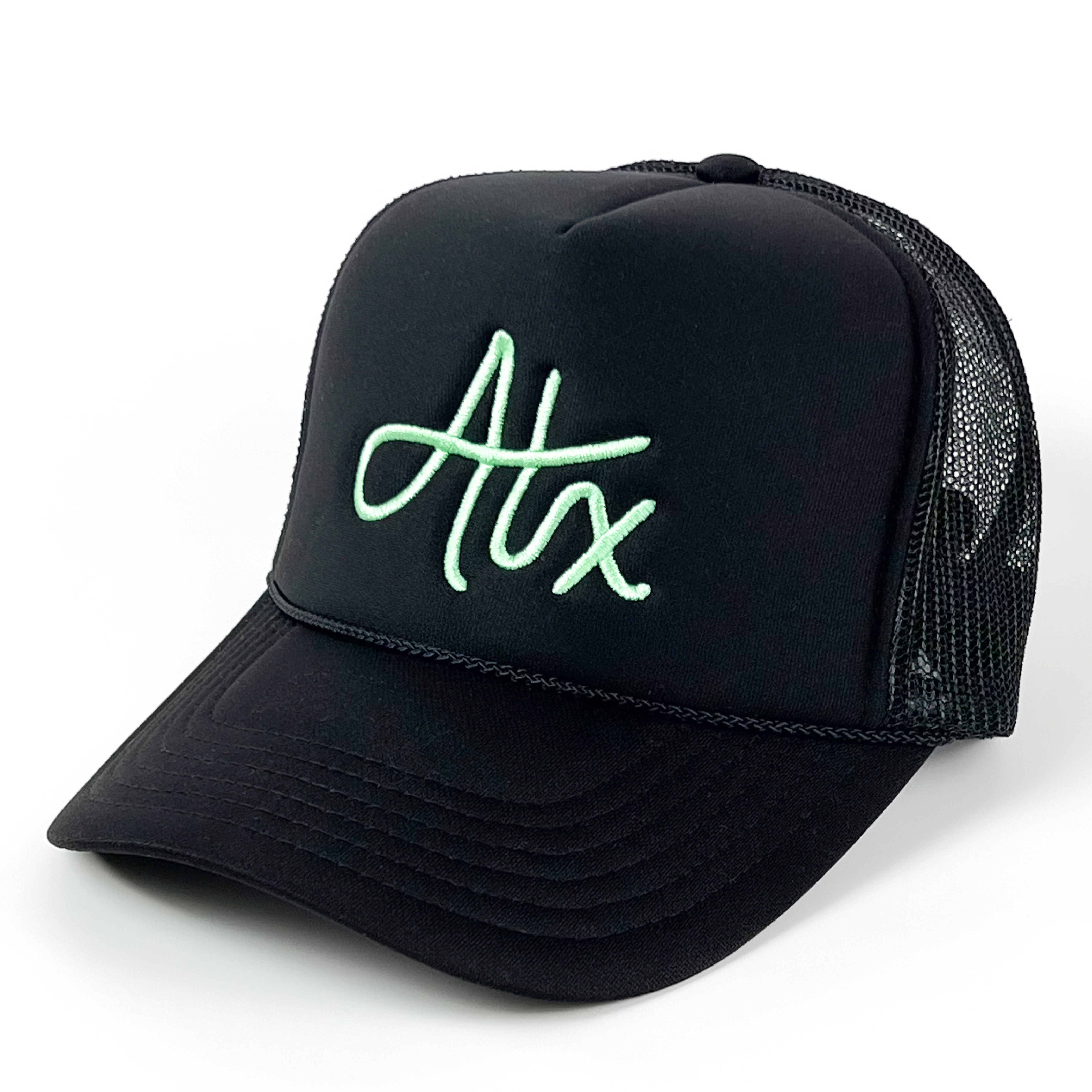 This Austin trucker cap is the perfect basic for everyday with its mint stitching on a black cap. Also, totally perfect for supporting one of your favorite Austin soccer teams! Go VERDE!!