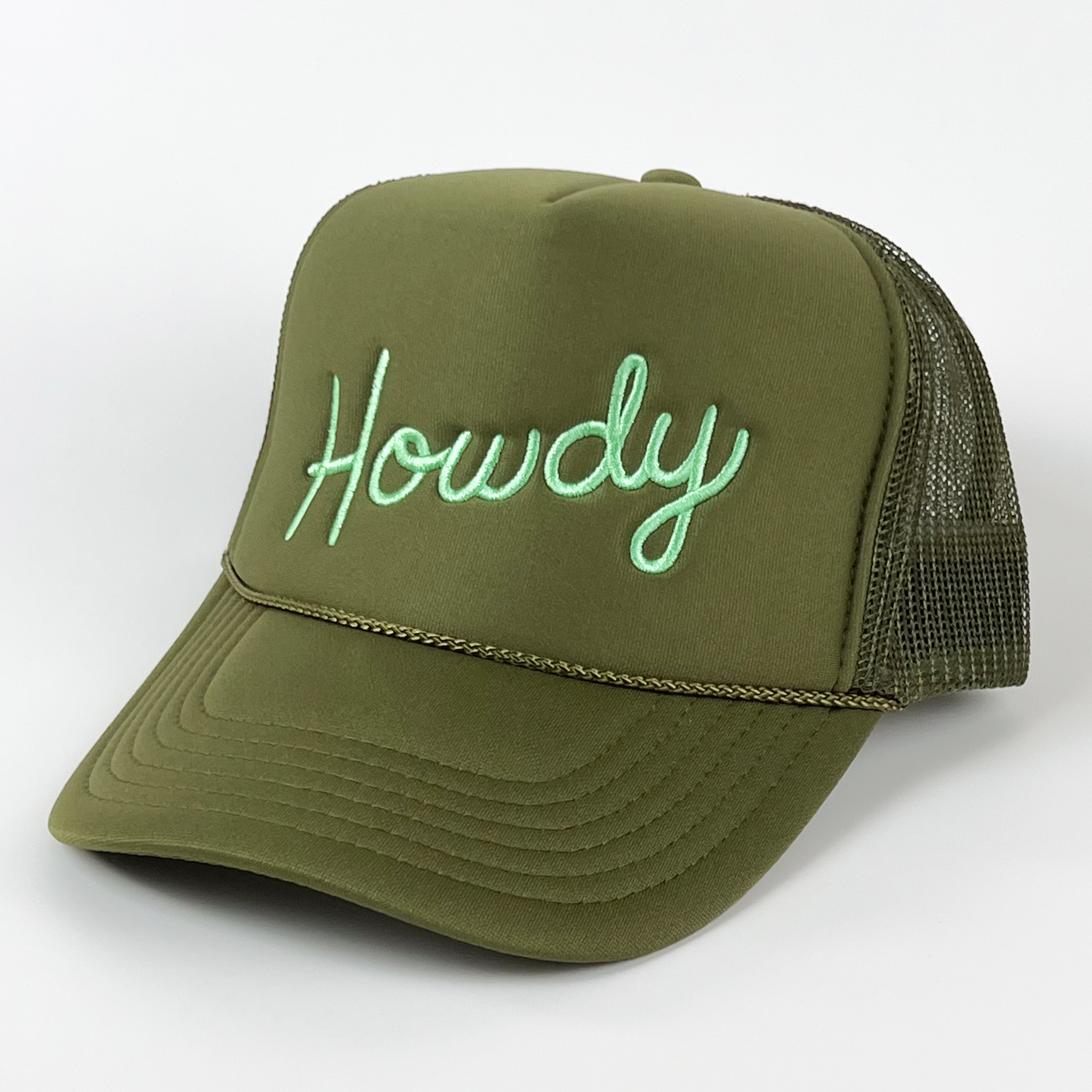 Howdy Trucker Hat Olive Embroidered